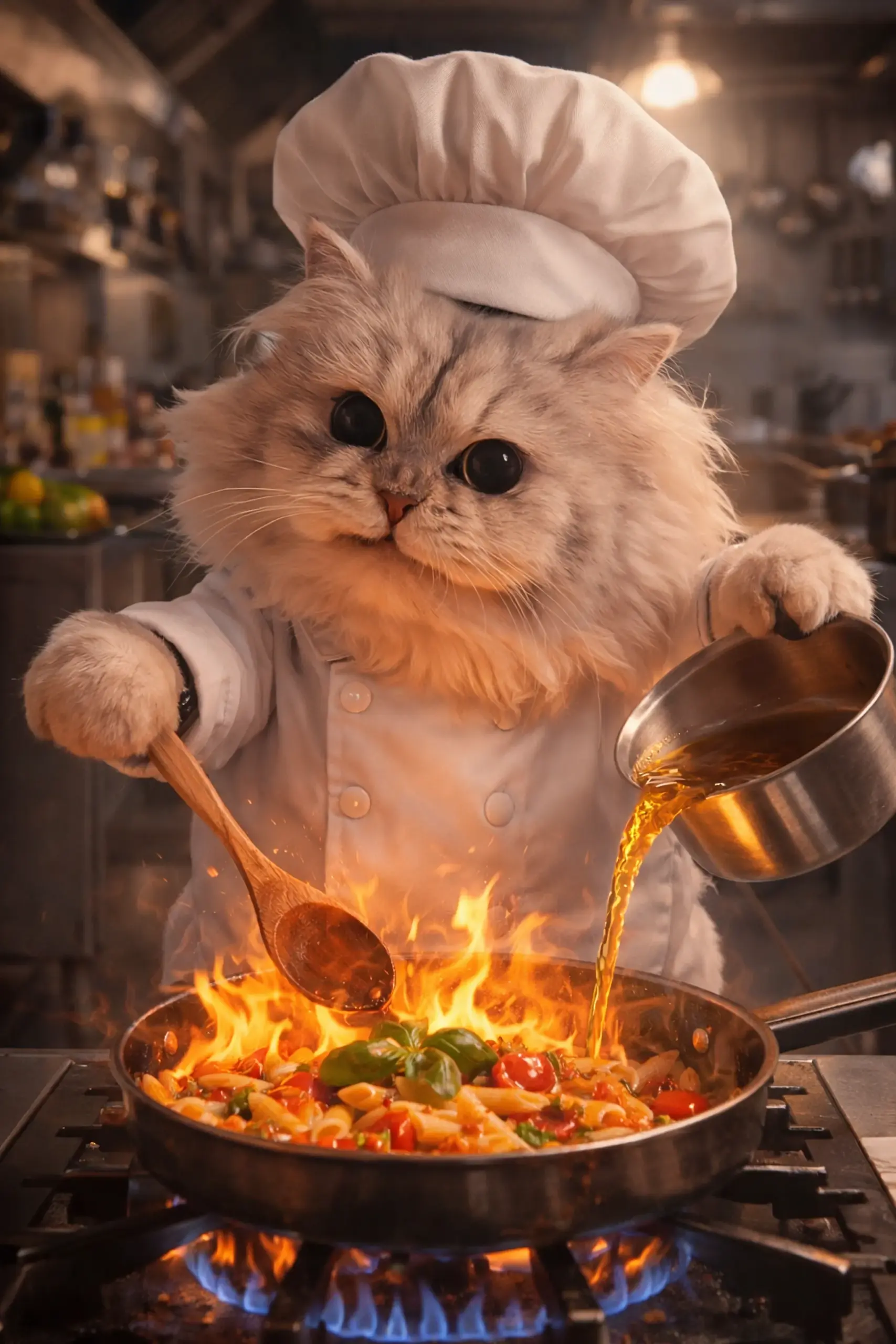 Katze Nami beim Kochen