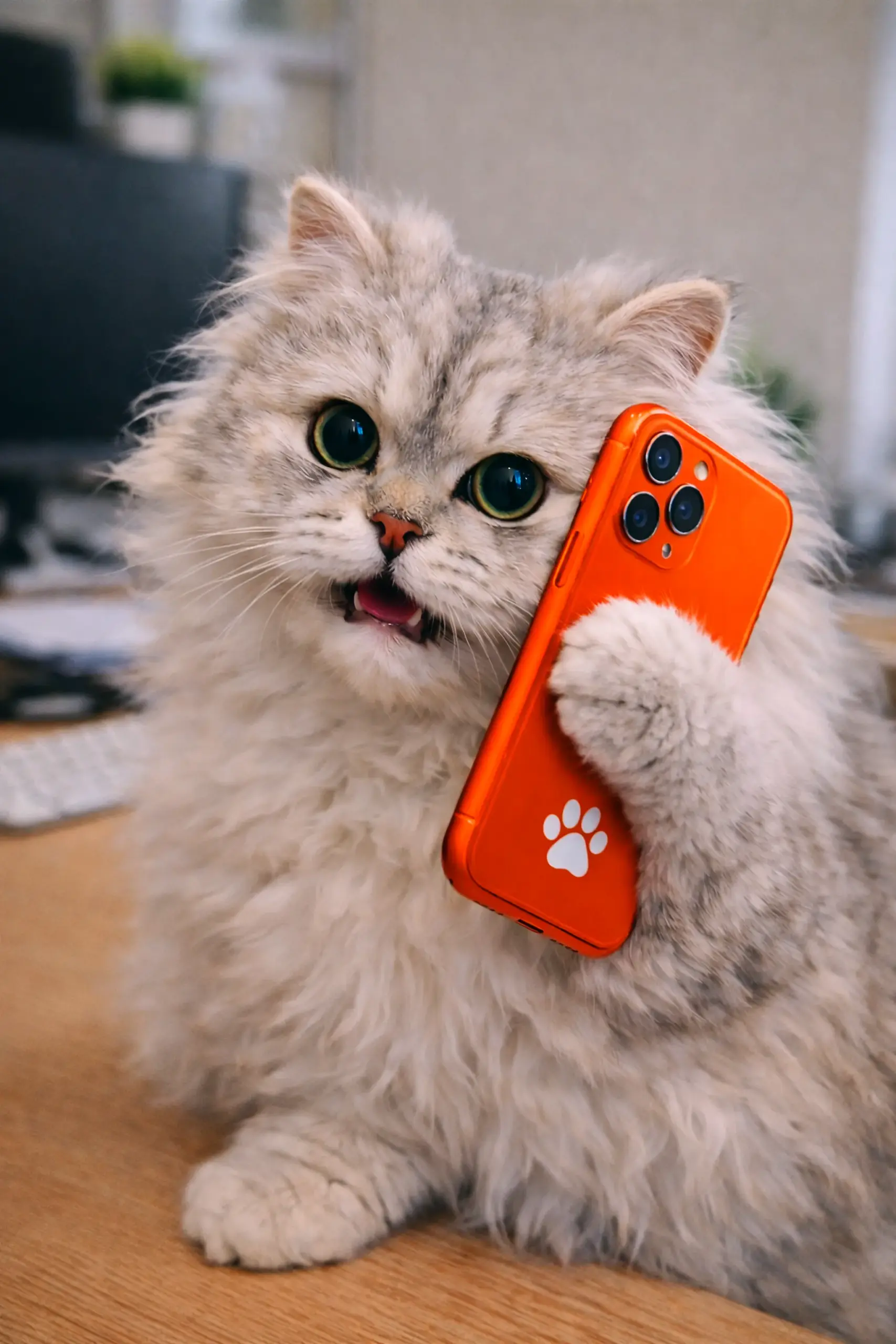 Katze Nami mit Smartphone